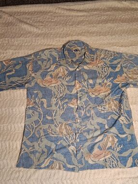 vintage SEARS MENS STORE hawaiian shirt USA MADE aloha palm reverse print LG